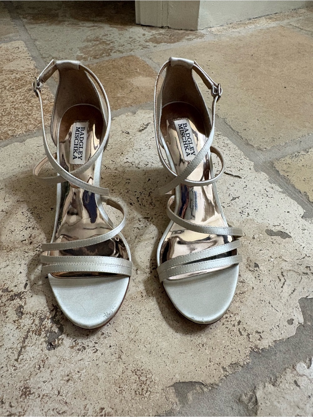 Badgley Mischka Silver Strappy High-Heel Sandals